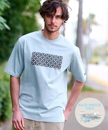 【接触冷感UVカット】バックブリーズテックオーバーラップサークルプリントTシャツ 接触冷感／UVカット】バックブリーズテックオーバーラップ