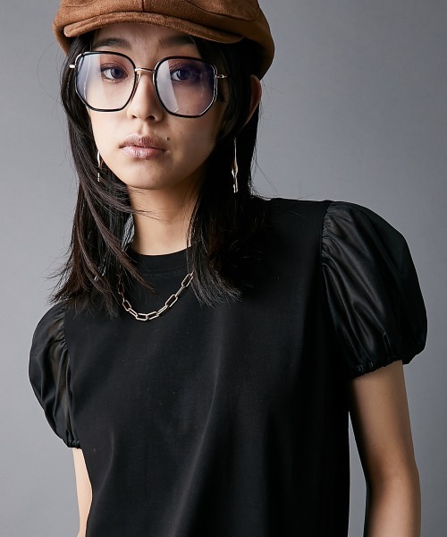 GEVS.(ジェイヴィス)の「パフスリーブカットソープルオーバー<大きいサイズ有>GEVS.(Tシャツ/カットソー・レディース・ブラック/オフホワイト・M/L/LL/3L/4L/5L)」の1枚目の写真