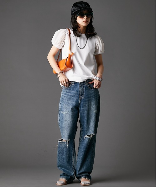 GEVS.(ジェイヴィス)の「パフスリーブカットソープルオーバー<大きいサイズ有>GEVS.(Tシャツ/カットソー・レディース・ブラック/オフホワイト・M/L/LL/3L/4L/5L)」の5枚目の写真