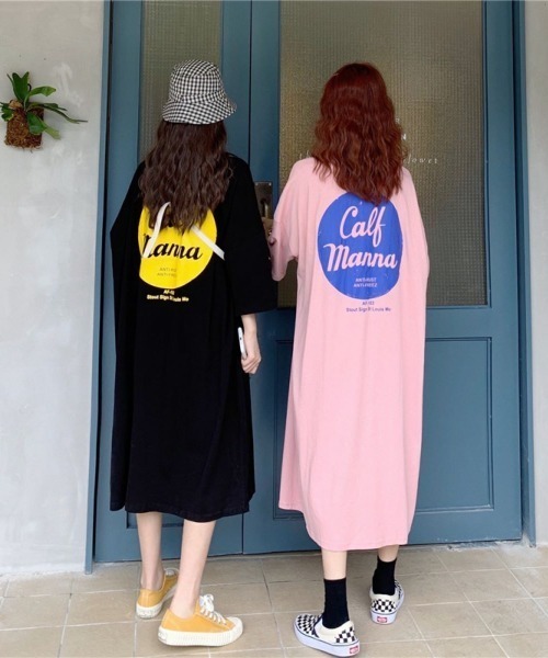 LETee(レティー)の「サークルバックプリントティーワンピース(Tシャツ/カットソー・レディース・ホワイト/ブラック/イエロー・FREE)」の5枚目の写真