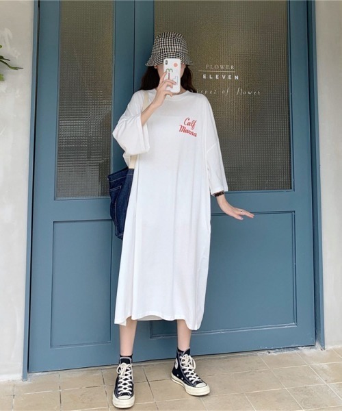 LETee(レティー)の「サークルバックプリントティーワンピース(Tシャツ/カットソー・レディース・ホワイト/ブラック/イエロー・FREE)」の15枚目の写真