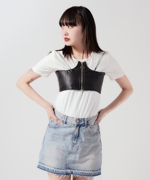 Chain Fake Leather bustier / チェーンフェイクレザービスチェ
