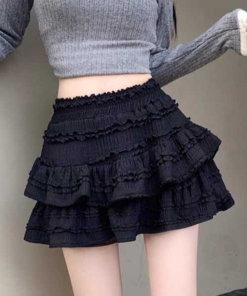 GORGE（ゴージ）の「カットフリルミニスカパン/ティアードフリルミニスカート（インナーパンツ付き）（スカート・レディース・オフホワイト/ブラック・F）」の2枚目の写真