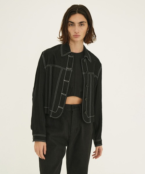 CLANE（クラネ）の「LINEN SHIRT JACKET（その他アウター・レディース・イエロー/ブラック・2/1）」の3枚目の写真