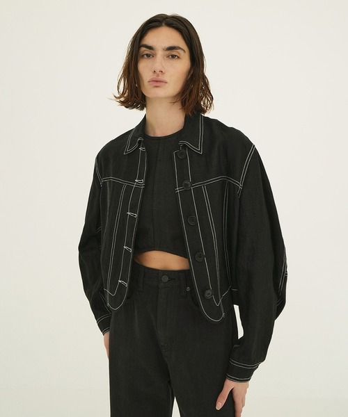 CLANE（クラネ）の「LINEN SHIRT JACKET（その他アウター・レディース・イエロー/ブラック・2/1）」の4枚目の写真