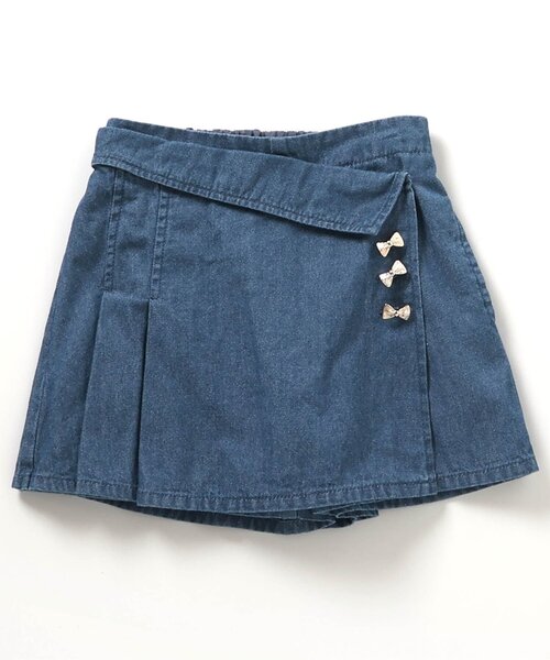 apres les cours(アプレレクール)の「【ジュニア対応】リボン・お花ボタンラップ風ショートパンツ(その他パンツ・キッズ・インディゴブルー/アイボリー・80/90/100/110/120/130/140)」の1枚目の写真