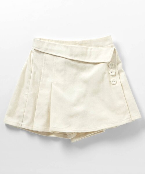 apres les cours(アプレレクール)の「【ジュニア対応】リボン・お花ボタンラップ風ショートパンツ(その他パンツ・キッズ・インディゴブルー/アイボリー・80/90/100/110/120/130/140)」の2枚目の写真