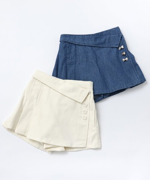 apres les cours(アプレレクール)の「【ジュニア対応】リボン・お花ボタンラップ風ショートパンツ(その他パンツ・キッズ・インディゴブルー/アイボリー・80/90/100/110/120/130/140)」の3枚目の写真