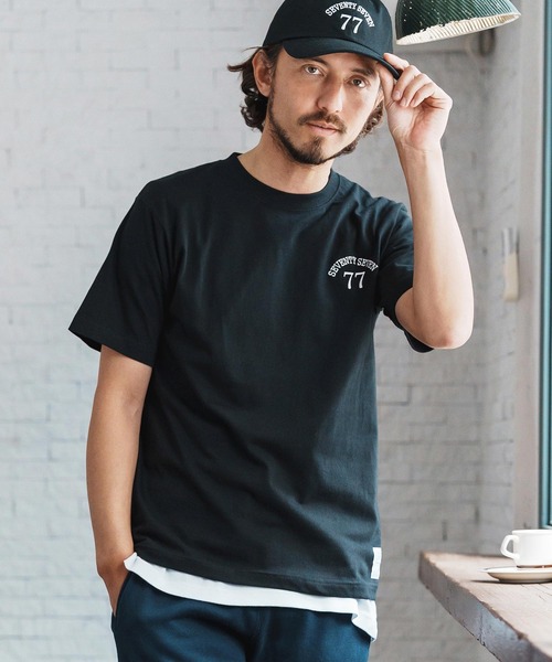 seventy seven(セブンティセブン)の「mt9664-middle onz S-S high end t-shirts (77arch) Tシャツ(Tシャツ/カットソー・メンズ・グリーン/ホワイト/ブラック・S/M/L/XL)」の3枚目の写真