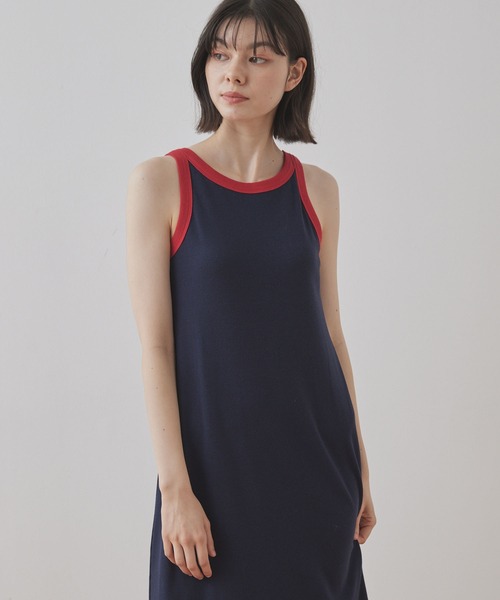 Unblend(アンブレンド)の「【Unblend】カップ付き 配色アメスリ タンクトップ ワンピース(ワンピース・レディース・ブラック系/ブラウン系/ブラック/ネイビー系/グレー系・FREE)」の5枚目の写真