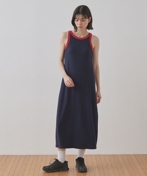 Unblend】カップ付き 配色アメスリ タンクトップ ワンピース Unblend