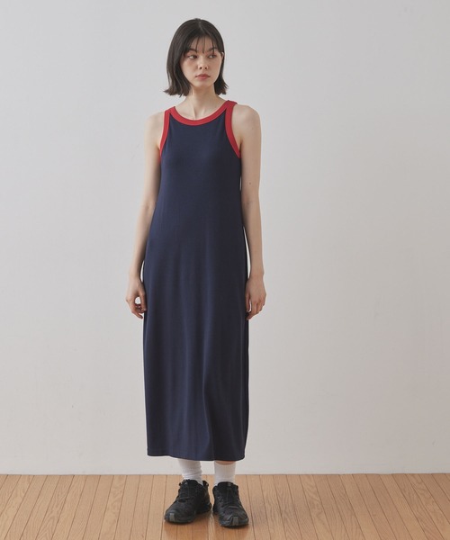 Unblend】カップ付き 配色アメスリ タンクトップ ワンピース Unblend