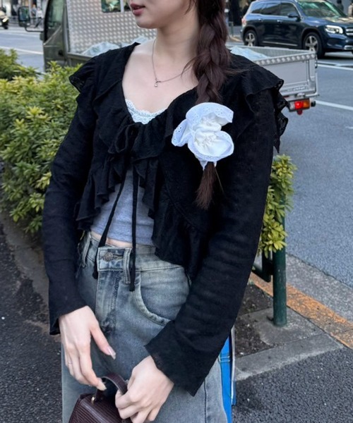 continuer de NICE CLAUP（コンティニューデナイスクラップ）の「【@re.__mi23セレクト】カットジャガードラッフルカーディガン（カーディガン/ボレロ・レディース・アイボリー/オフホワイト/ベージュ/ブラック・FREE）」の12枚目の写真