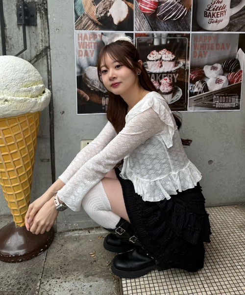 continuer de NICE CLAUP（コンティニューデナイスクラップ）の「【@re.__mi23セレクト】カットジャガードラッフルカーディガン（カーディガン/ボレロ・レディース・アイボリー/オフホワイト/ベージュ/ブラック・FREE）」の17枚目の写真