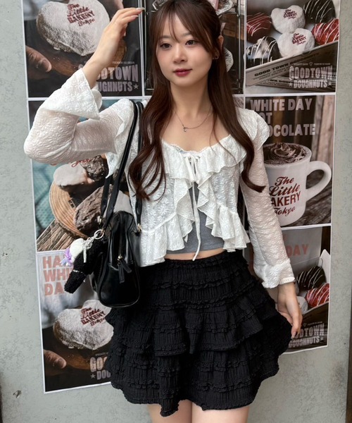 continuer de NICE CLAUP（コンティニューデナイスクラップ）の「【@re.__mi23セレクト】カットジャガードラッフルカーディガン（カーディガン/ボレロ・レディース・アイボリー/オフホワイト/ベージュ/ブラック・FREE）」の18枚目の写真