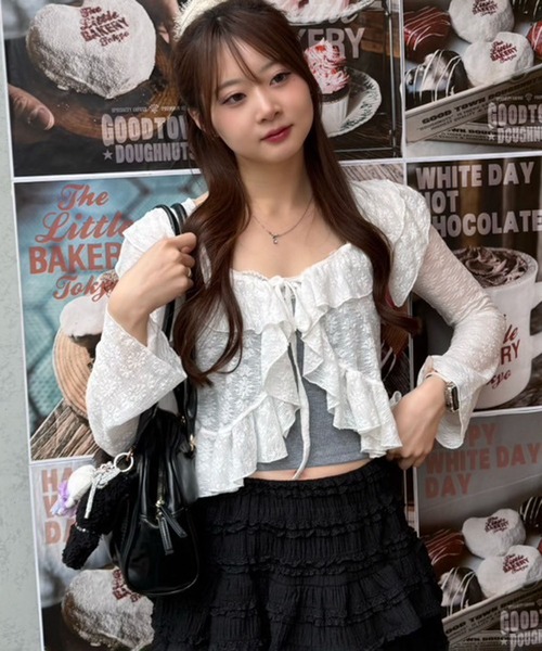 continuer de NICE CLAUP（コンティニューデナイスクラップ）の「【@re.__mi23セレクト】カットジャガードラッフルカーディガン（カーディガン/ボレロ・レディース・アイボリー/オフホワイト/ベージュ/ブラック・FREE）」の21枚目の写真