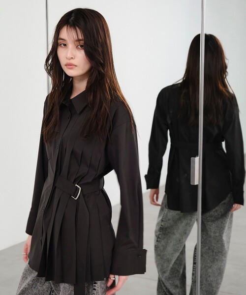 UNITED TOKYO ベルテッドプリーツロングシャツ早い者勝ち セール】ベルテッドプリーツロングシャツ｜ウォッシャブル/オフィス