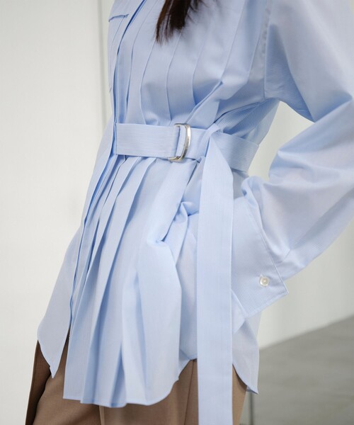 セール】ベルテッドプリーツロングシャツ｜ウォッシャブル/オフィス
