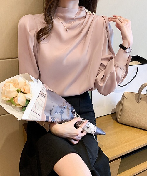 Miniministore（ミニミニストア）の「ドレープブラウス 韓国風ブラウスきれいめ（シャツ/ブラウス・レディース・ホワイト/ベージュ/ダークブルー/ミント/スモークピンク・FREE）」の5枚目の写真