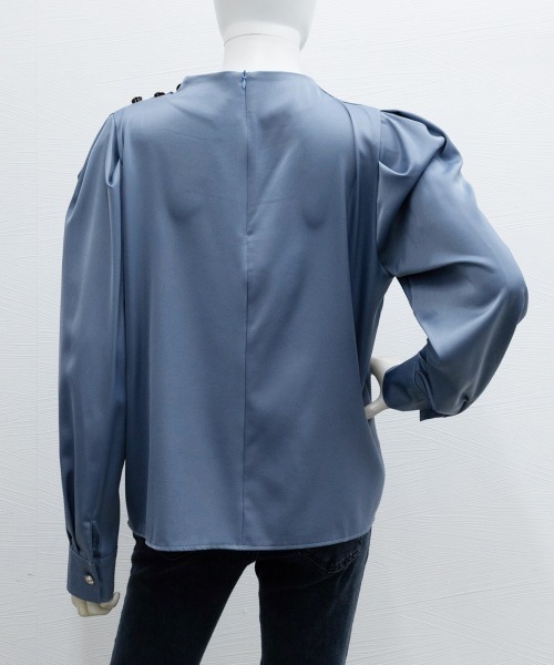 Miniministore（ミニミニストア）の「ドレープブラウス 韓国風ブラウスきれいめ（シャツ/ブラウス・レディース・ホワイト/ベージュ/ダークブルー/ミント/スモークピンク・FREE）」の11枚目の写真