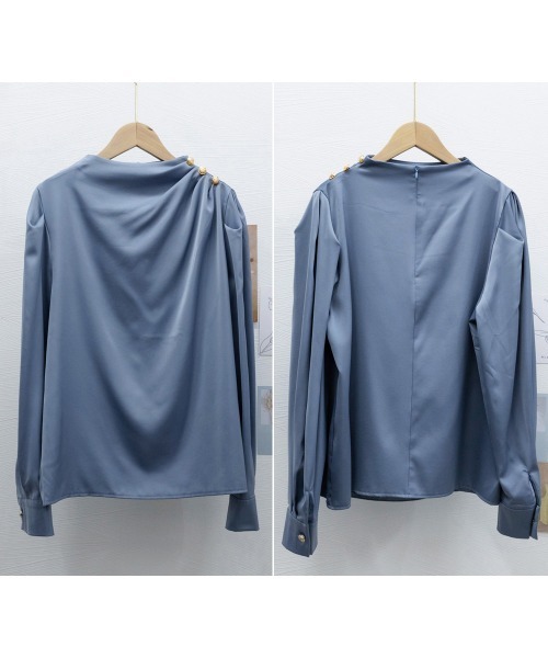 Miniministore（ミニミニストア）の「ドレープブラウス 韓国風ブラウスきれいめ（シャツ/ブラウス・レディース・ホワイト/ベージュ/ダークブルー/ミント/スモークピンク・FREE）」の12枚目の写真