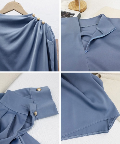 Miniministore（ミニミニストア）の「ドレープブラウス 韓国風ブラウスきれいめ（シャツ/ブラウス・レディース・ホワイト/ベージュ/ダークブルー/ミント/スモークピンク・FREE）」の13枚目の写真