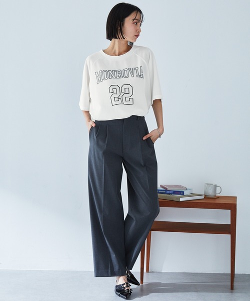 ナンバリングプリントラグランメッシュ半袖クルーネックTシャツ