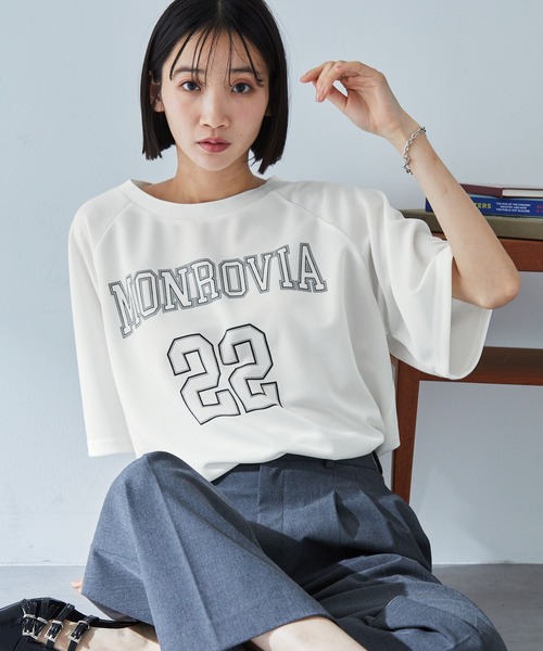 MONO-MART（モノマート）の「ナンバリングプリントラグランメッシュ半袖クルーネックTシャツ（Tシャツ/カットソー・レディース・スミクロ/ピンク/オフホワイト/ネイビー・FREE）」の9枚目の写真