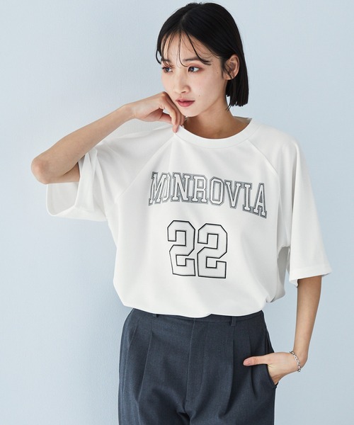 MONO-MART（モノマート）の「ナンバリングプリントラグランメッシュ半袖クルーネックTシャツ（Tシャツ/カットソー・レディース・スミクロ/ピンク/オフホワイト/ネイビー・FREE）」の7枚目の写真