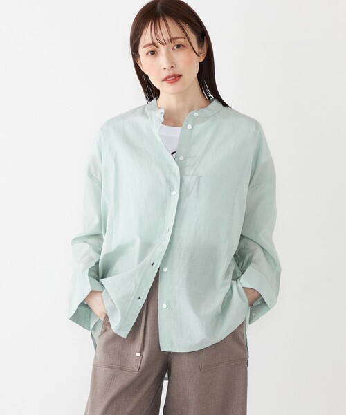 SHIPS Colors（シップス カラーズ）の「SHIPS Colors:〈手洗い可能〉キュプラ コットン シアー オーバー シャツ（シャツ/ブラウス・レディース・ブラック/ピンク/ライトグリーン/オフホワイト・ONE SIZE）」の4枚目の写真