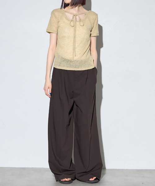 leimn（レイムン）の「チョーカー付きシアーワッフル半袖Tシャツ（Tシャツ/カットソー・レディース・ライトグリーン/ブラック・FREE）」の13枚目の写真