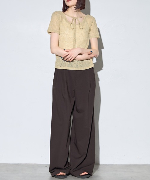 leimn（レイムン）の「チョーカー付きシアーワッフル半袖Tシャツ（Tシャツ/カットソー・レディース・ライトグリーン/ブラック・FREE）」の14枚目の写真