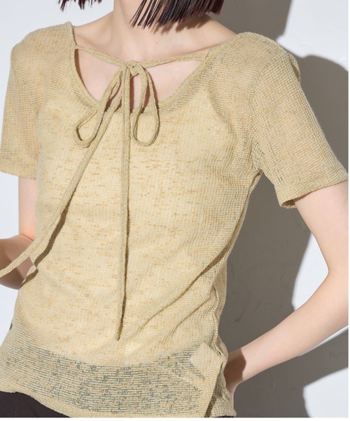 leimn（レイムン）の「チョーカー付きシアーワッフル半袖Tシャツ（Tシャツ/カットソー・レディース・ライトグリーン/ブラック・FREE）」の11枚目の写真