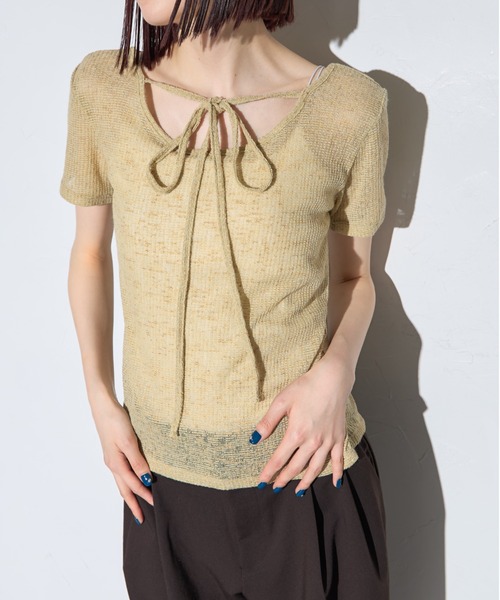 leimn（レイムン）の「チョーカー付きシアーワッフル半袖Tシャツ（Tシャツ/カットソー・レディース・ライトグリーン/ブラック・FREE）」の10枚目の写真