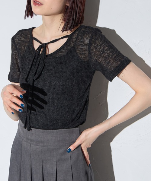 leimn（レイムン）の「チョーカー付きシアーワッフル半袖Tシャツ（Tシャツ/カットソー・レディース・ライトグリーン/ブラック・FREE）」の16枚目の写真