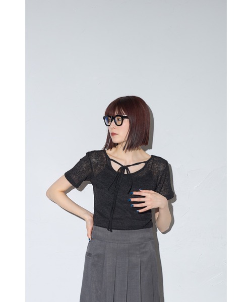 leimn（レイムン）の「チョーカー付きシアーワッフル半袖Tシャツ（Tシャツ/カットソー・レディース・ライトグリーン/ブラック・FREE）」の3枚目の写真