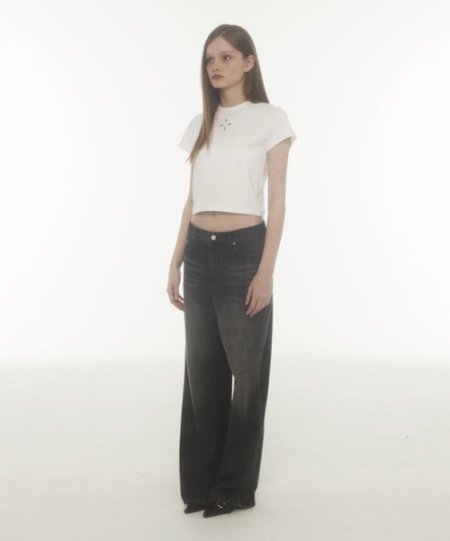 Midnight Move（ミッドナイトムーブ）の「Midnight Move／4ホールクロップT（Tシャツ/カットソー・レディース・ブラック/グレー/アイボリー・FREE）」の6枚目の写真