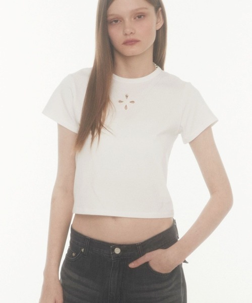 Midnight Move（ミッドナイトムーブ）の「Midnight Move／4ホールクロップT（Tシャツ/カットソー・レディース・ブラック/グレー/アイボリー・FREE）」の8枚目の写真