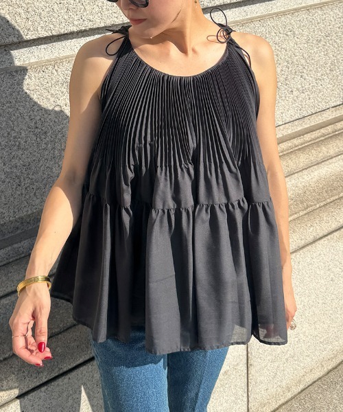 JENNE(ジェンヌ)の「JENNE プリーツボリュームトップス(Tシャツ/カットソー・レディース・ホワイト/ブラック/オレンジ・MEDIUM/LARGE/SMALL)」の5枚目の写真