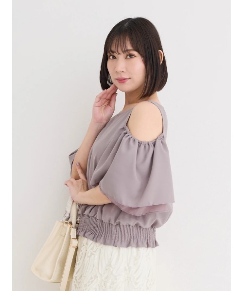 大きいサイズ】肩開きフレアスリーブトップス（Tシャツ