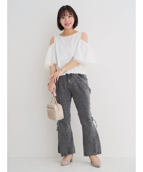 LAGUNAMOON tシャツ フレアスリーブオフショルチュールトップス