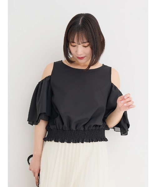 大きいサイズ】肩開きフレアスリーブトップス（Tシャツ