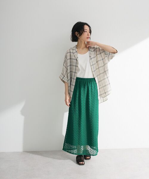 Green　Parks（グリーンパークス）の「開襟シアージャケット風シャツ（シャツ/ブラウス・レディース・グリーン/レッド/チェック/ブラック/ホワイト系その他2・FREE）」の7枚目の写真