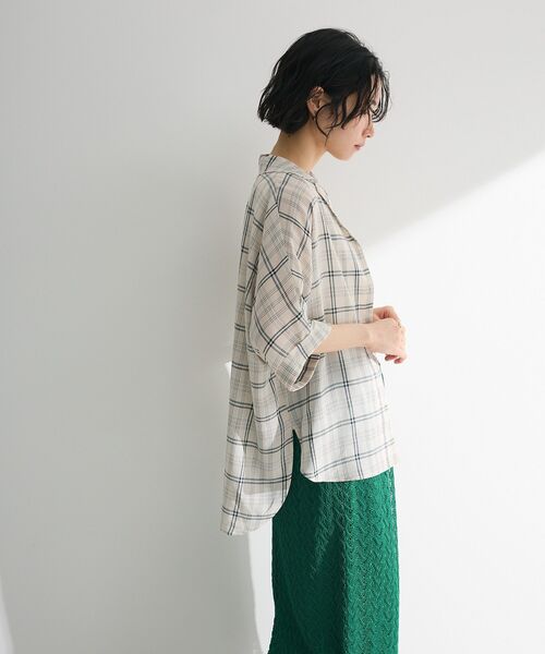 Green　Parks（グリーンパークス）の「開襟シアージャケット風シャツ（シャツ/ブラウス・レディース・グリーン/レッド/チェック/ブラック/ホワイト系その他2・FREE）」の11枚目の写真