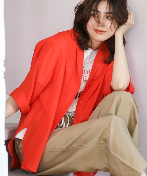 Green　Parks（グリーンパークス）の「開襟シアージャケット風シャツ（シャツ/ブラウス・レディース・グリーン/レッド/チェック/ブラック/ホワイト系その他2・FREE）」の4枚目の写真