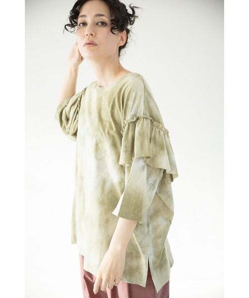 OSMOSIS（オズモーシス）の「タイダイショルダーフリルTシャツ（Tシャツ/カットソー・レディース・カーキ/オレンジ/チャコール・ONE SIZE）」の7枚目の写真