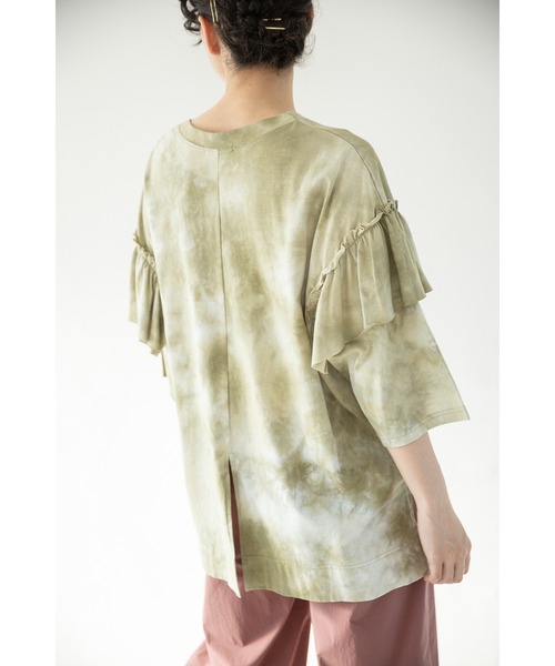 OSMOSIS（オズモーシス）の「タイダイショルダーフリルTシャツ（Tシャツ/カットソー・レディース・カーキ/オレンジ/チャコール・ONE SIZE）」の8枚目の写真