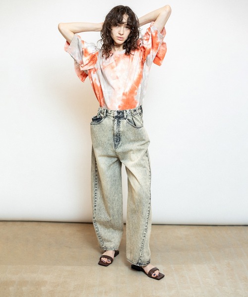 OSMOSIS（オズモーシス）の「タイダイショルダーフリルTシャツ（Tシャツ/カットソー・レディース・カーキ/オレンジ/チャコール・ONE SIZE）」の13枚目の写真