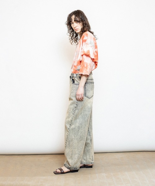 OSMOSIS（オズモーシス）の「タイダイショルダーフリルTシャツ（Tシャツ/カットソー・レディース・カーキ/オレンジ/チャコール・ONE SIZE）」の14枚目の写真