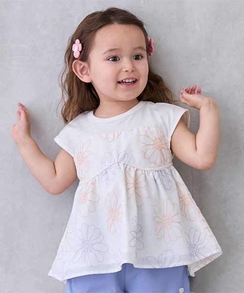 セール】【リンク】お花刺しゅうドッキングT(キッズ)（Tシャツ